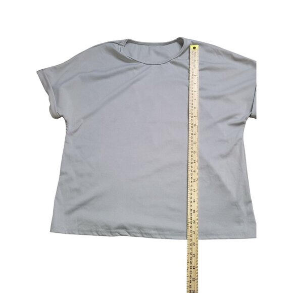 Womens Light Gray Casual Set Short Sleeve Top & Elastic Waist Drawstring Pant XL - Picture 5 of 6